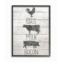 The Fupell Home Decor Farmhouse Eggs Milk and Bacon с пилешка крава и свине в рамка, 14, дизайн от художника Ан Бейли 30