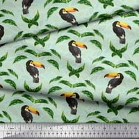 Soimoi зелена памучна патица тъкан Toucan & Leaf Bird Print Fabric по двор
