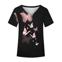 Върхове за тренировка за жени ежедневни летни модерни къси ръкави ежедневни v шия флорална графична туника тениски ризи свободни течни удобни тениски блуза розово l