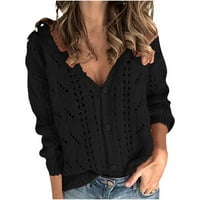 Authormvch Cardigan for Women Light Cardigan Women Summer Solid Solid V-Neck Single-Buttons Culet Out Cardigan пуловер Лятна жилетка за жени Black S