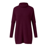 Разхлабеният твърд цвят на женския плътно цвят на неравномерния подгъв с висок пуловер с дълъг ръкав с дълъг ръкав