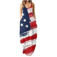 Женски макси рокля рокля лятна продажба САЩ флаг печат реколта патриотичен слънчев разрез за момичета модна без ръкаща небрежно спокойно 4 юли отстъпка лъжичка шия червен xxxxxl