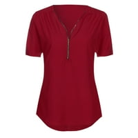 Ризи за жени свободни приспособления за ежедневни V Neck Zipper Loose Blouse Tee дамски върхове облечени