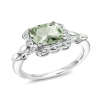 Gem Stone King 2. CT Cushion Green Prasiolite White Създаден сапфирен стерлингов сребърен пръстен