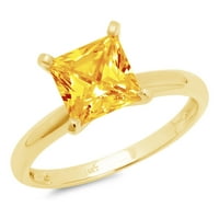1ct Princess Cut Yellow Natural Citrine 14K Жълто злато годишнина годежен пръстен размер 5.5