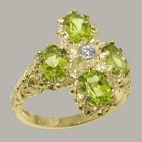 Британски направени 9k жълто злато естествен диамант и перидот дамски юбилеен пръстен - Опции за размер - размер 8.5