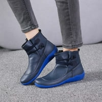 Женски глезени ботуши Модни ботуши Ниска пета дантела нагоре плоски дамски облечени обувки Сини размер 6