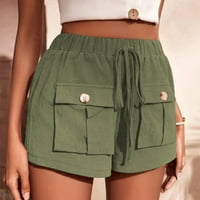 Ханас панталони женски твърд цвят свободни ежедневни шорти джобни джобни средни талии Прав панталони Армия Зелен XXXL