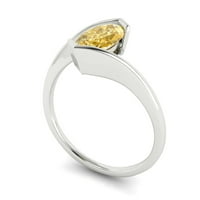 CT Brilliant Marquise Cut симулиран жълт диамант 14K бял златен пасианс пръстен SZ 6