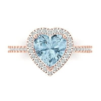 2. CT блестящо сърце нарязано синьо симулиран диамант 14k розово злато халианс с акценти с размер на пръстена 7.5