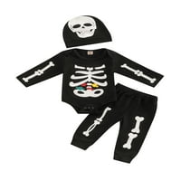 Reguiskids новородено бебе момче Хелоуин тоалет бебешки готически скелет с дълъг ръкав ромпер тиквен принт панталони череп шапка сладки дрехи