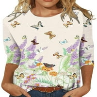 Тениска с свободен ръкав за предни разклонения за жени пеперуда флорален принт пуловер цветен блок boho туники блуза