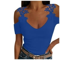 Блуза Bazyrey за жени дамски дантела твърд цвят v-образно тениска блуза без презрамки летни ежедневни върхове синьо л