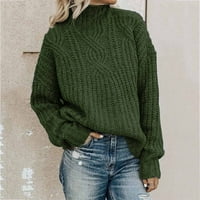 Пълнечи пуловери за жени кабел плетен пуловер с дълъг ръкав суичъри от екипаж на екипаж падат модни грозен коледен пуловер зелено m