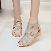 Dpityserensio летни дамски обувки клин пета сандали плътни цветове небрежни женски римски сандали бежови 6