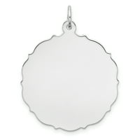Красив стерлингов сребърен rh-plt гравируем полиран преден сатенен гръб диск чар