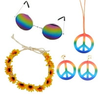 Famure Sunglasses Set-Hippie Слънчеви очила мир знак висулка Обеци Rainbow Hood или рокля от 70-те аксесоари Декоративен комплект