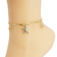 Жени момичета 18k слоести истинско златно покритие пеперуда глезенна гривна Figaro Link