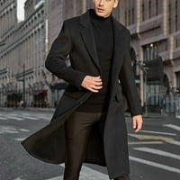 Есенно дъждовно яке качулка суичър палто върхове есен зима модни мъже тънък годват дълги единични гърди топлинни вълнени окопи качулки за мъже черно 3x