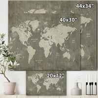 Art DesignArt Slate World Map Cotge Canvas Wall Art in. Широко инча високо