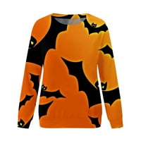 Gotyou hallo-ween Print суичър за жени, големи пуловери с дълъг ръкав, туника върхове за гамаши оранжеви L