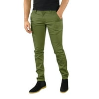 Puawkoer мъжки ежедневен бизнес солидни тънки панталони цип муха джоб за изрязани молив панталони Мъжки модни xl зелено