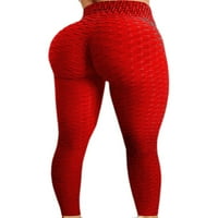 Noilla жени дъна на дъното с високи талии мехурчета йога панталони Дами стрии панталони за контрол на корема jeggings червено L