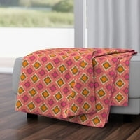 Плюшено одеяло за хвърляне на минки, 50 70 - Мандарин Килим розово ретро оранжево модерно геометрично одеяло за мароканско печат от лъжица