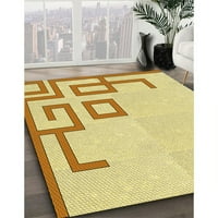 Ahgly Company Machine Pashable Indoor Round Transitional Sun Yellow Area Rugs, 4 'Round