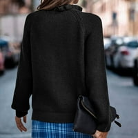 Odeerbi пуловери за жени плетени пуловер Небрежен бутон с дълъг ръкав Вълна шия твърд цвят на пуловер Топ екипаж Черно