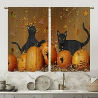 Lumento Cat Pumpkin Window Завест декор късо панел джоб джоб полупрозрачен завеси Topper Halloween Tiers Style-B W: 28 H: 47