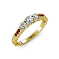 Diamond Milgrain работи три каменни пръстени с рубин на страничен бар 0. CT TW в 14K жълто злато.size 5.0