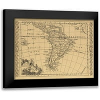 Световна карта Black Modern Framed Museum Art Print, озаглавено - Южна Америка 1802