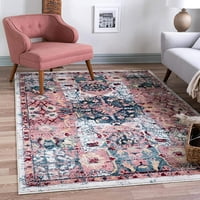 Чарлстън колекция килим -8 '10' розов килим с ниска клетка, идеален за дневни големи трапезарии Отворени плоски