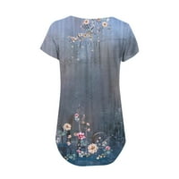 Женски ризи Henley Flowy Summer върхове Плисирани копчета нагоре туники винтидж флорален принт Примерни блузи ризи флот XL