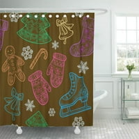 Коледа с кънки ботуши Bells Mittens Candy Cookies Дърво в модели за душ завеса