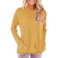 Amtdh женски моден есен блуза просвет солиден цвят свободен прилягане леки ежедневни върхове тийнейджърки сладки блузи модни дълги ръкави екипаж плюс размер класна тениска жълта m