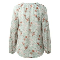 Женска риза с копчета нощна риза женска флорална шифонска риза разхлабена шийка с дълъг ръкав на небрежен връх