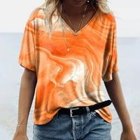 V-образно деколте от свободното време блузи Графични отпечатъци върхове с къс ръкав лято за жени оранжеви XL