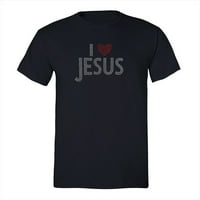 Xtrafly Apparel Мъжки тройник обичам Исус пайети Сърце бог тениска на Crewneck Crewneck
