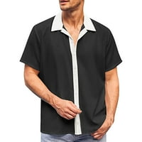 Мъжки ризи класически късо ръкав блуза мъжки цвят съвпадение на ревера бутон с половин ръкав тениска с риза с къс ръкав черни s