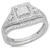 Колекция DazzlingRock 0. Карат 14K Princess & Round Diamond годежен пръстен Булчински комплект CT, бяло злато, размер 5