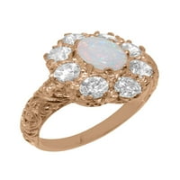Британски направени 10K розово злато Natural Opal & Cubic Zirconia Womens Anniversary Ring - Опции за размер - размер 9.25
