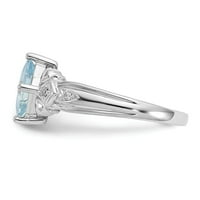 Солиден 10K бяло злато аквамарин син март скъпоценен камък и диамантен годежен пръстен с размер 8