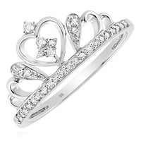 0,15ctw естествен диамантен стерлингов сребърен кръгла корона Tiara Heart Cocktail Ring