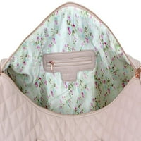 Женска ватирана кожена чанта за пътуване на Weekender Travel с хардуер от розово злато - голям 22 размер - сладка сатенена вътрешна облицовка - прашна розова чанта