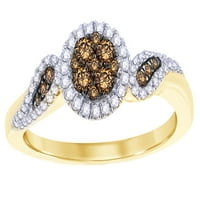 Шампанско и бял диамантен рамков пръстен за клъстер в 10k жълто злато