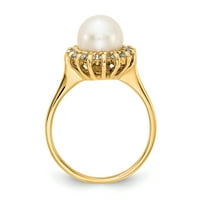 14k жълто злато FW култивирана перла AA диамантен пръстен размер 6