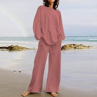 Съвпадащи комплекти за жени Лято женски лятен костюм Мода късо печат Цветни панталони Небрежни две части за памучен салон за памук