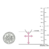 DazzlingRock Collection Round Pink Sapphire Cross висулка за жени със сребърна верига в 14K розово злато